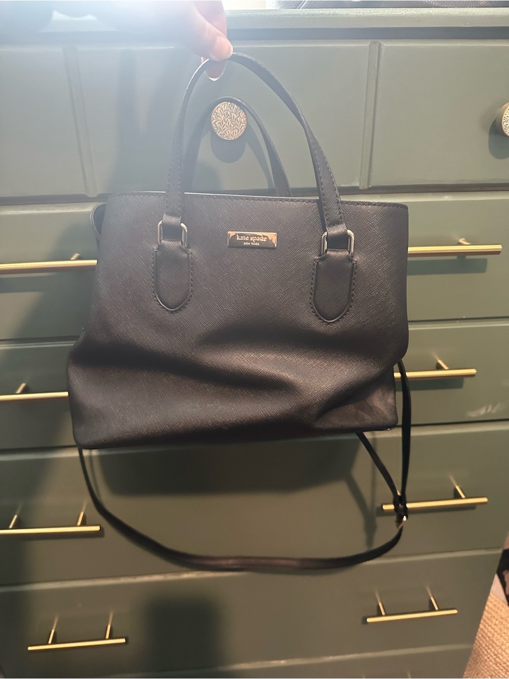kate spade Black Leather Double-Handle Shoulder Tote